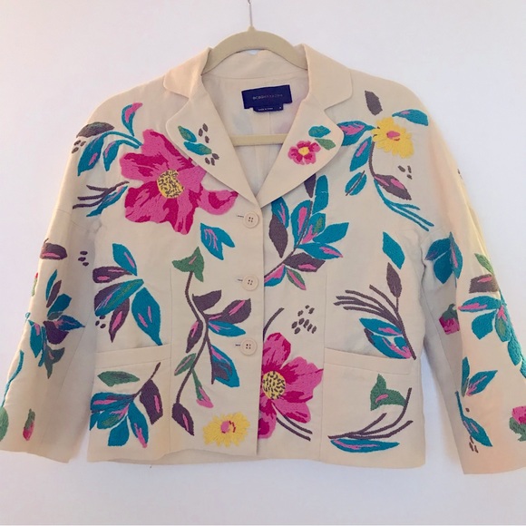 BCBG MAXAZRIA Embroidered Blazer in Linen Blend - Picture 1 of 11